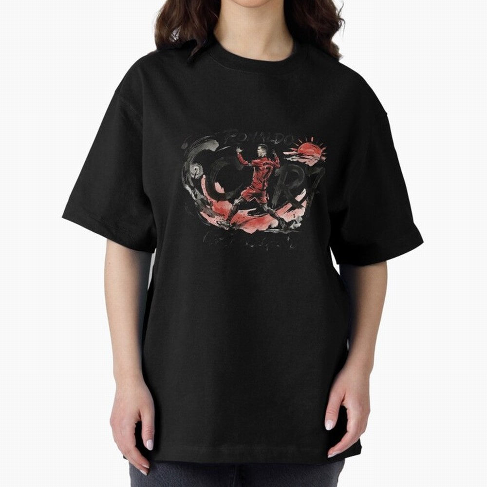 Cristiano Ronaldo CR7 Legend Japanese Ink Art Style Oversized T-Shirt Show Your Love for Global Football Passion for FIFA World Cup 2026 Group Stage, Inspired by CR7, Portugal, Spain and Germany, Fan Favorite Moments, National Team Passion, Big
