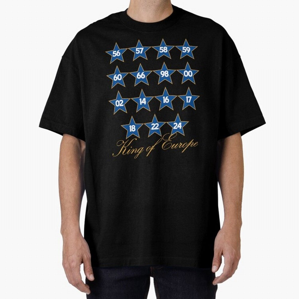 Real Madrid European Cups Oversized T-Shirt Capture Stadium Memories from Match Day Hype around FIFA World Cup 2026 Group Stage, Messi and Cristiano Ronaldo, England, France and Netherlands, Sports Nostalgia, International Competition, Famous