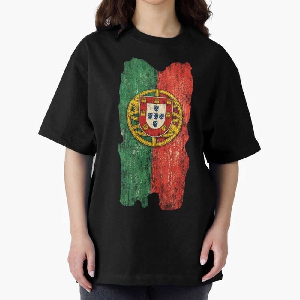 Vintage Portugal Flag Soccer Fan Design Oversized T-Shirt Celebrate the Magic of FIFA World Cup 2026 Spirit, Built around Portugal, Spain and Germany, Haaland, Football History, Final Match Energy, Crowd Noise and Once in a Lifetime Moments; Made