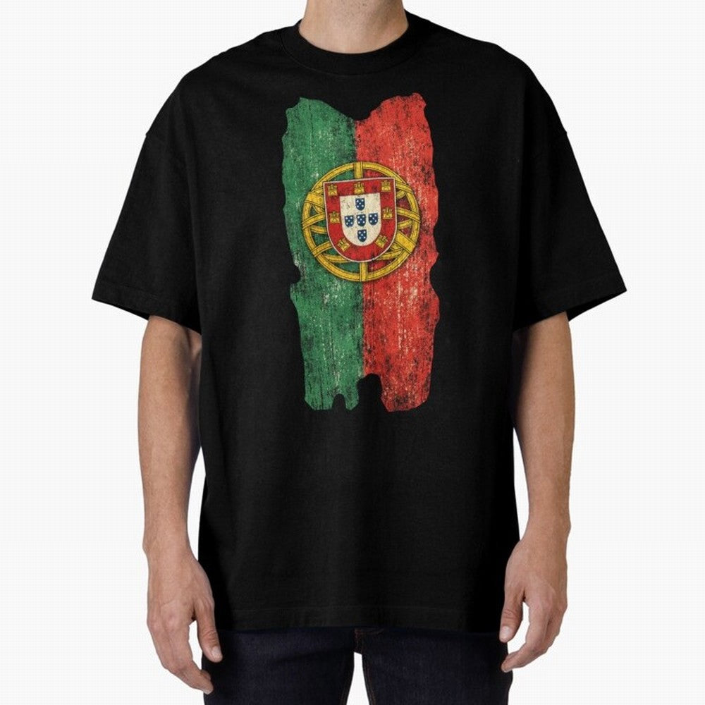 Vintage Portugal Flag Soccer Fan Design Oversized T-Shirt Celebrate the Magic of FIFA World Cup 2026 Spirit, Built around Portugal, Spain and Germany, Haaland, Football History, Final Match Energy, Crowd Noise and Once in a Lifetime Moments; Made