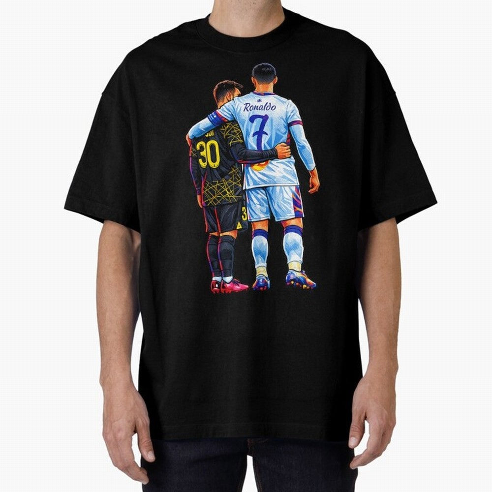 2 GOATS Oversized T-Shirt Fuel the Hype around FIFA World Cup 2026 USA Canada Mexico for Fans of Messi, CR7 and Mbappe and England, France and Netherlands, Bringing Stadium Memories, Football Loyalty, International Chants and Championship