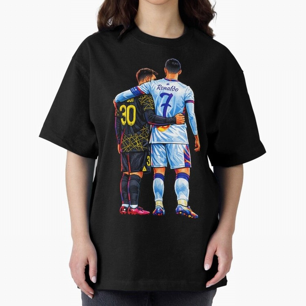 2 GOATS Oversized T-Shirt Fuel the Hype around FIFA World Cup 2026 USA Canada Mexico for Fans of Messi, CR7 and Mbappe and England, France and Netherlands, Bringing Stadium Memories, Football Loyalty, International Chants and Championship