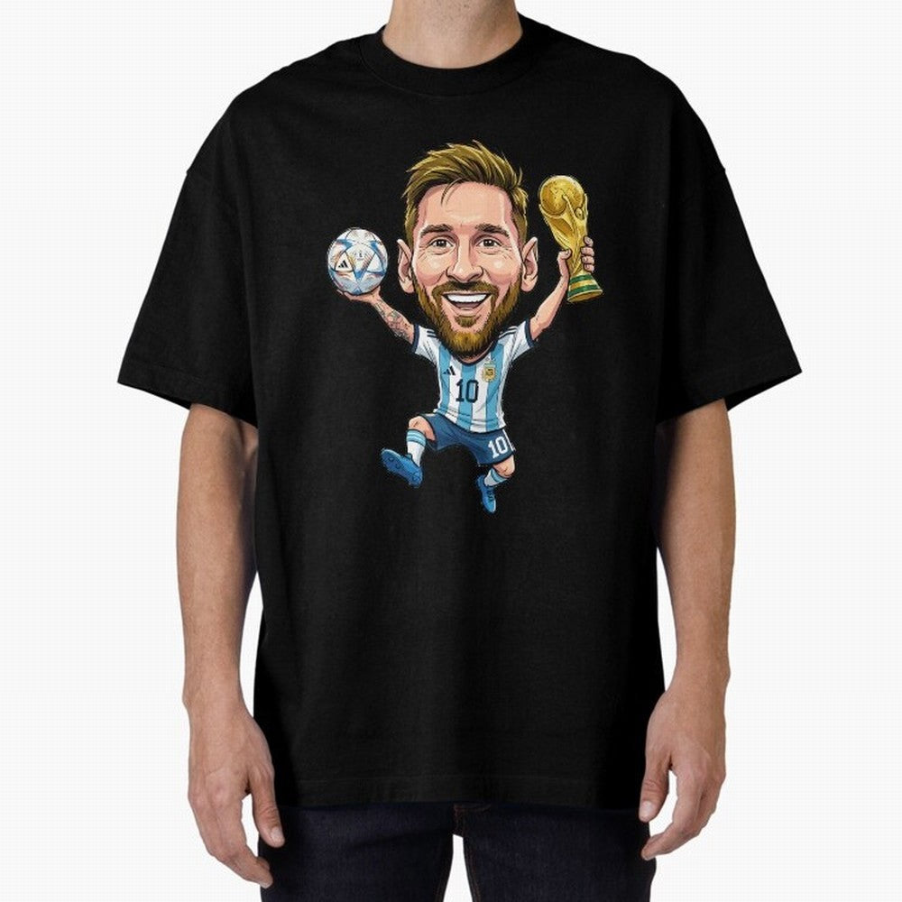 Messi Campion Caricatur Oversized T-Shirt Follow Every Goal of the FIFA World Cup 2026 Journey through Cristiano Ronaldo, Haaland and CR7 Highlights, Portugal, Spain and Germany Pride, Global Supporter Spirit, Legendary Goals, National Colors and