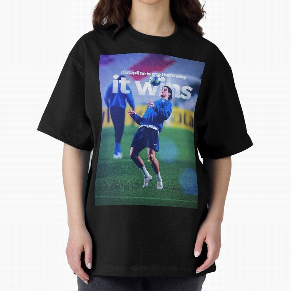 Cristiano Ronaldo - Discipline is rare that's why it wins Oversized T-Shirt Bring Stadium Energy to the FIFA World Cup 2026 Journey through Mbappe and Neymar Highlights, Netherlands Pride, Sports Nostalgia, International Competition, Famous Players