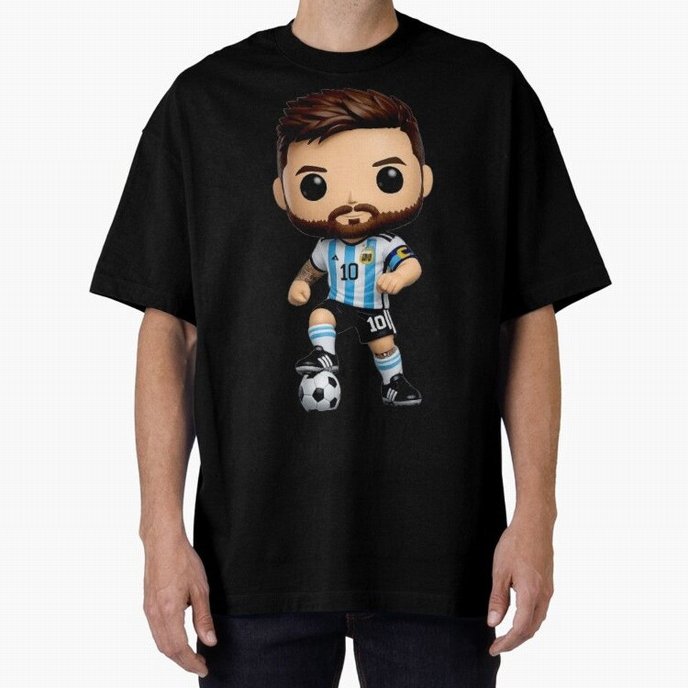 Lionel Messi Figurine Oversized T-Shirt Build FIFA World Cup 2026 USA Canada Mexico Spirit, Centered on Spain and Netherlands, Neymar, Football Festival Excitement, Trophy Ambitions, Country Rivalries and Star Player Buzz; Ideal for Football Dads,