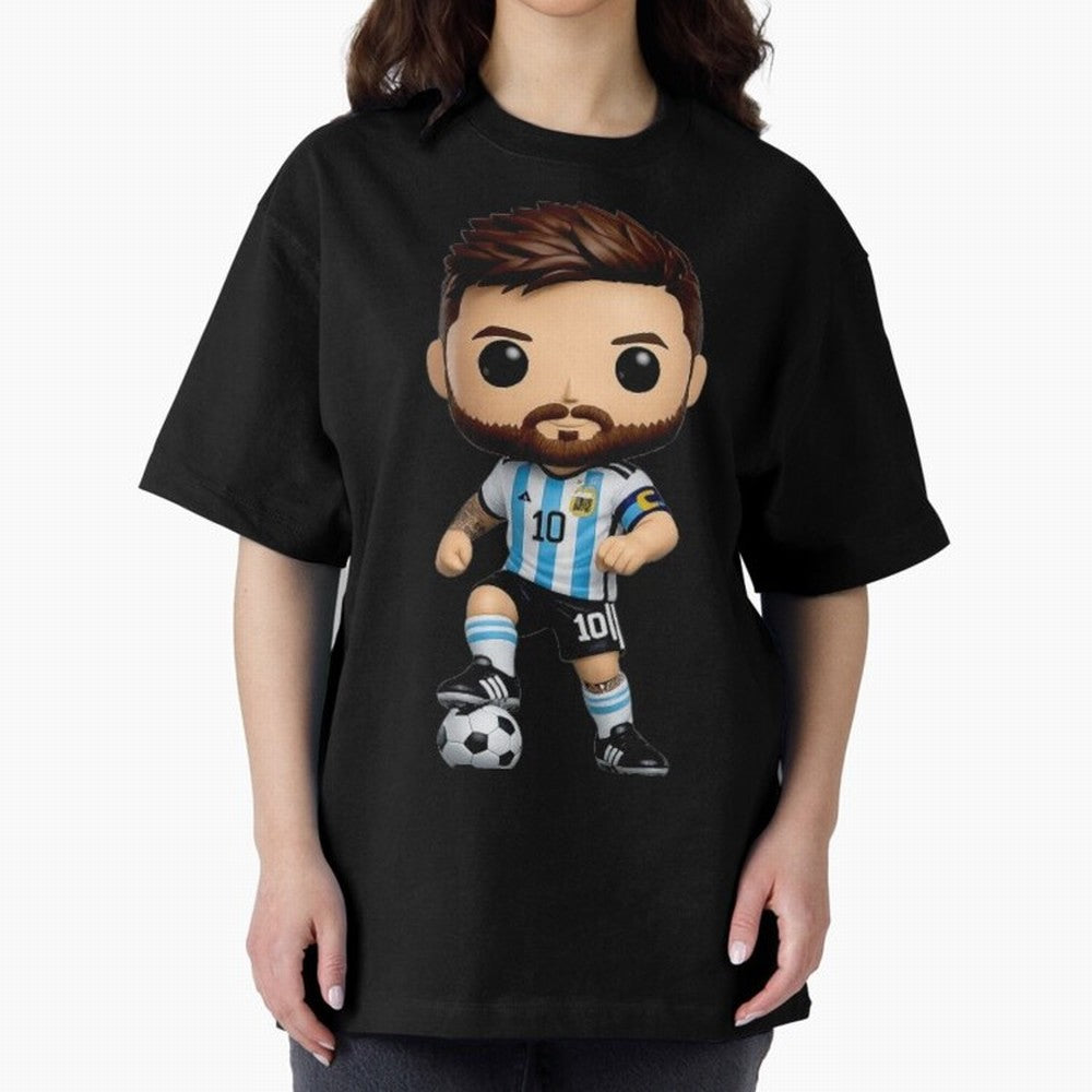 Lionel Messi Figurine Oversized T-Shirt Build FIFA World Cup 2026 USA Canada Mexico Spirit, Centered on Spain and Netherlands, Neymar, Football Festival Excitement, Trophy Ambitions, Country Rivalries and Star Player Buzz; Ideal for Football Dads,