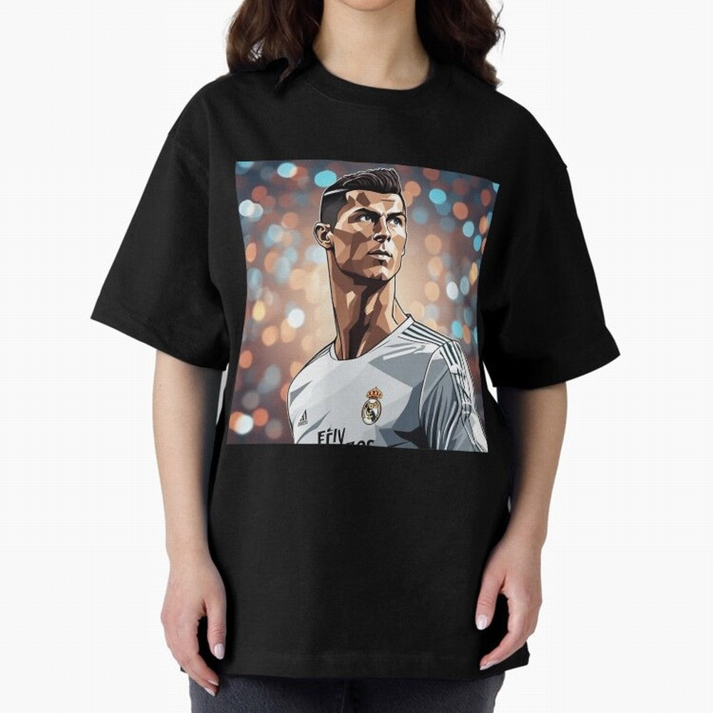 Ronaldo Cr7 Cristiano The Goat Artwork Futbol Soccer Oversized T-Shirt Celebrate the Biggest Stage of FIFA World Cup 2026 for Fans of Messi, Neymar and Mbappe and Argentina, France and Brazil, Bringing Classic Soccer Heritage, Championship