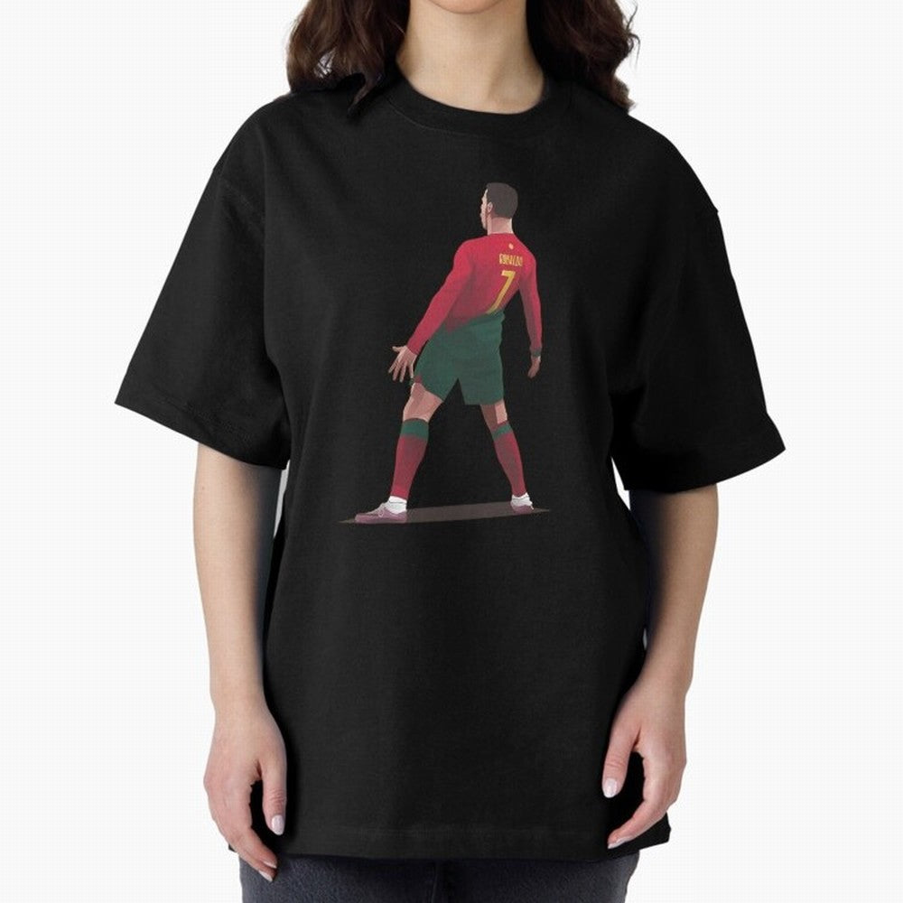 CR7 Celebration Pose Oversized T-Shirt Celebrate Unforgettable Nights in FIFA World Cup 2026 USA Canada Mexico for Fans of CR7 and Brazil, Bringing Football History, Final Match Energy, Crowd Noise and Once in a Lifetime Moments; Ideal for Fans Who