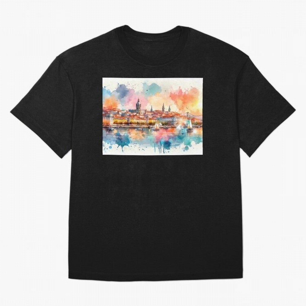 Lisbon cityscape with sailboats Oversized T-Shirt Celebrate the Road through Global Football Passion for FIFA World Cup 2026 Group Stage, Capturing Neymar, Haaland and Cristiano Ronaldo, England and Germany, Football History, Final Match Energy,