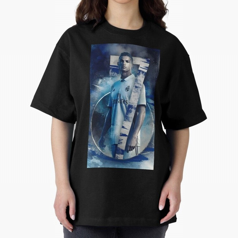 Cr7 art design wallpaper Oversized T-Shirt Capture Global Football Passion for FIFA World Cup 2026, Capturing Messi and Cristiano Ronaldo, Brazil, Championship Spirit, Famous Goals, Roaring Crowds and International Football Unity; Made for