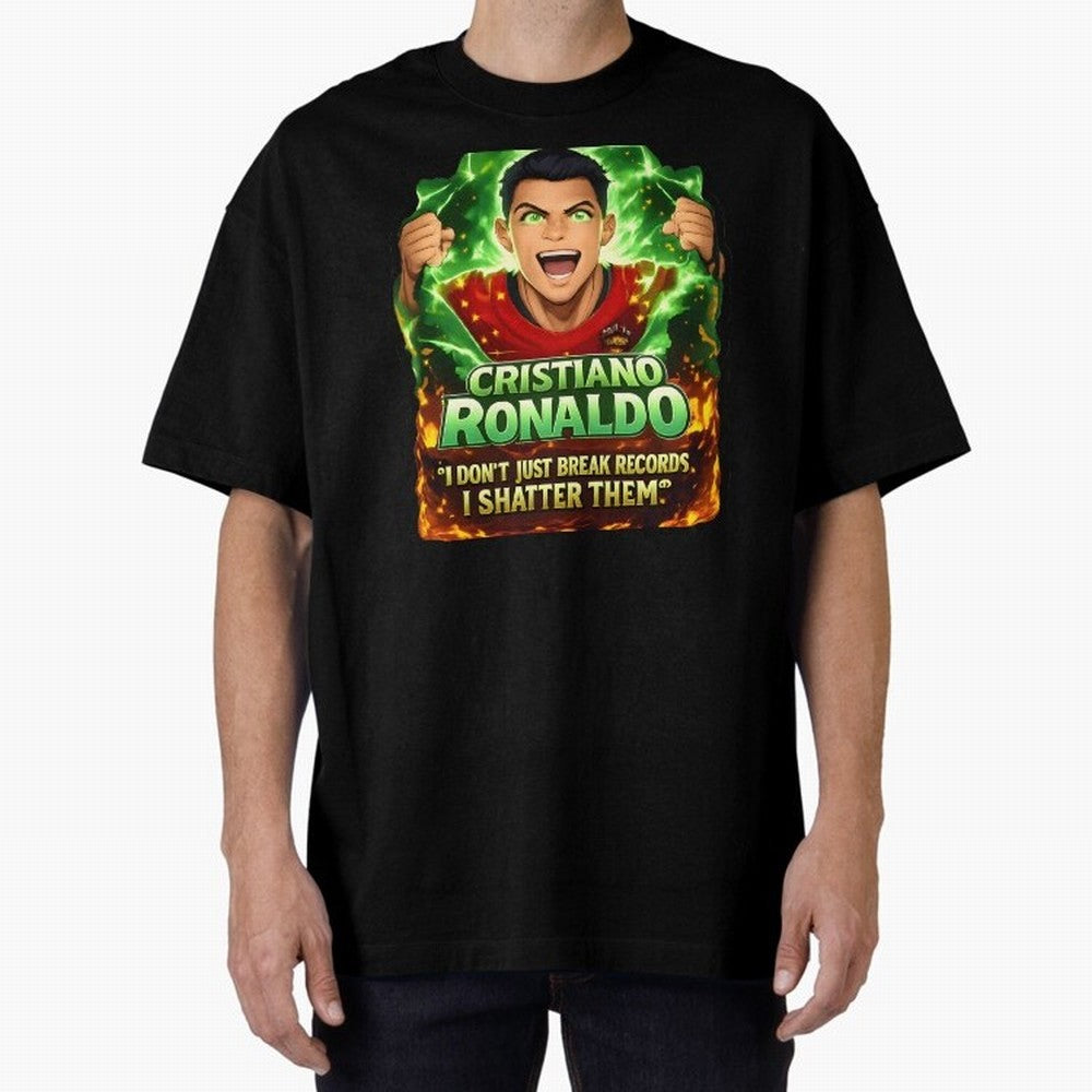 Cristiano Ronaldo Power Art Poster ¨C Legendary Football Motivation Design Oversized T-Shirt Show Support during FIFA World Cup 2026 for Fans of Cristiano Ronaldo and England, France and Netherlands, Bringing Football Passion, Legendary