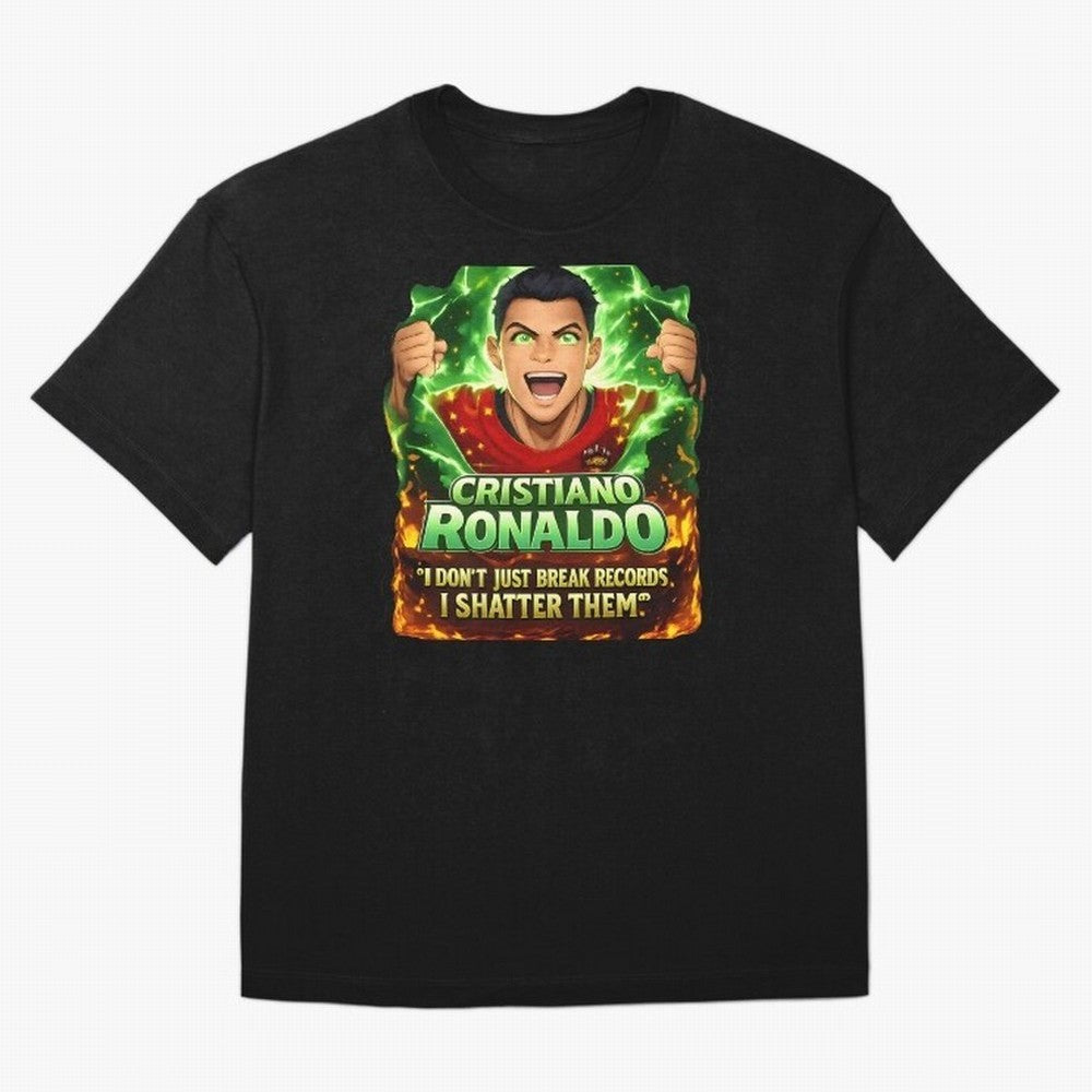 Cristiano Ronaldo Power Art Poster ¨C Legendary Football Motivation Design Oversized T-Shirt Show Support during FIFA World Cup 2026 for Fans of Cristiano Ronaldo and England, France and Netherlands, Bringing Football Passion, Legendary