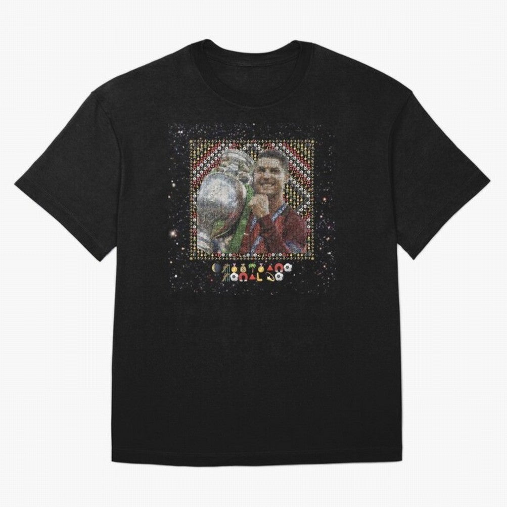 Cristiano Ronaldo Inspired Emoji Mosaic Art ¨C Football Champion Trophy Tribute Poster Oversized T-Shirt Show Support during FIFA World Cup 2026 Group Stage for Fans of Haaland and Mbappe and England, Bringing Fan Favorite Moments, National Team