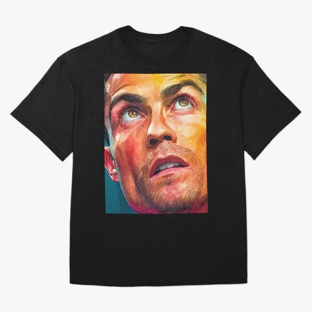Cristiano Ronaldo Football Soccer Player Intense Color Portrait Oversized T-Shirt Fuel FIFA World Cup 2026 USA Canada Mexico Spirit, Centered on Spain, Neymar, Vintage Soccer Flavor, Modern Football Stars, National Flags and Final Night Emotion;