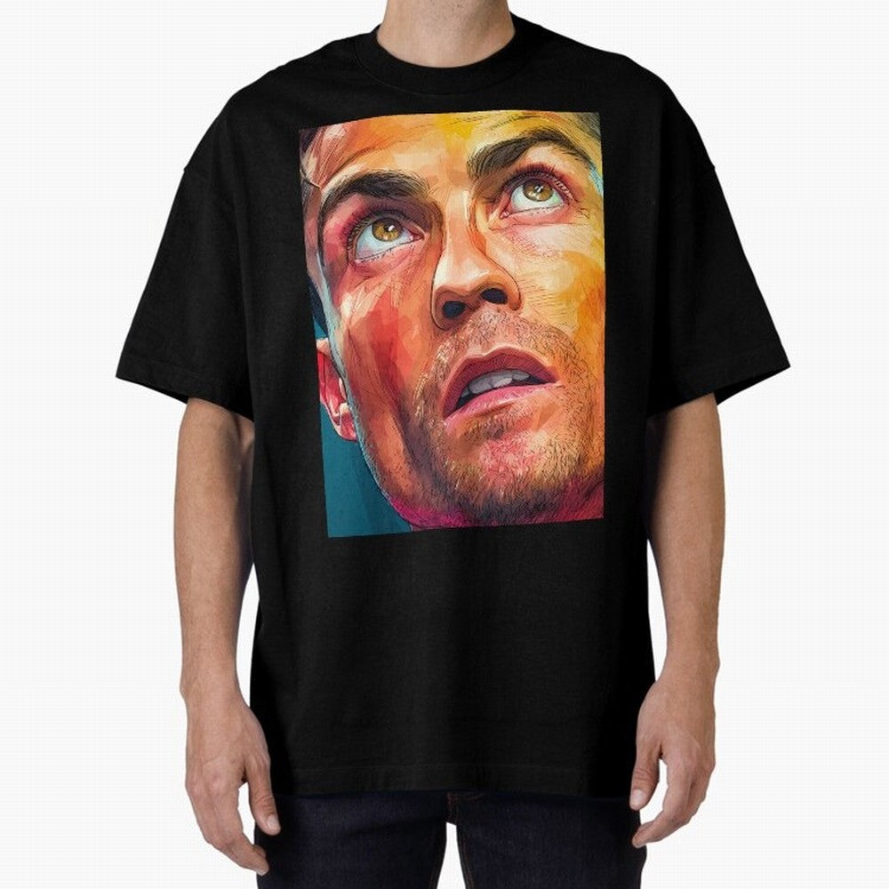 Cristiano Ronaldo Football Soccer Player Intense Color Portrait Oversized T-Shirt Fuel FIFA World Cup 2026 USA Canada Mexico Spirit, Centered on Spain, Neymar, Vintage Soccer Flavor, Modern Football Stars, National Flags and Final Night Emotion;