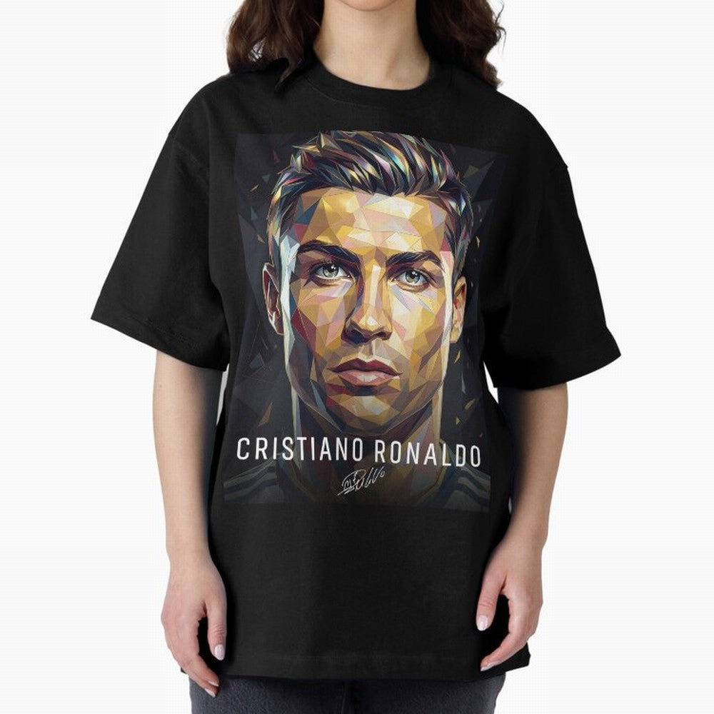 Cristiano Ronaldo Geometric Low Poly Soccer Legend Oversized T-Shirt Relive Legendary Nights from Match Day Hype around FIFA World Cup 2026 Group Stage, Neymar, Argentina, France and Brazil, Fan Favorite Moments, National Team Passion, Big Match