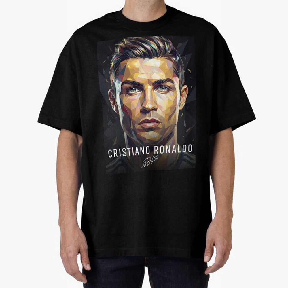 Cristiano Ronaldo Geometric Low Poly Soccer Legend Oversized T-Shirt Relive Legendary Nights from Match Day Hype around FIFA World Cup 2026 Group Stage, Neymar, Argentina, France and Brazil, Fan Favorite Moments, National Team Passion, Big Match