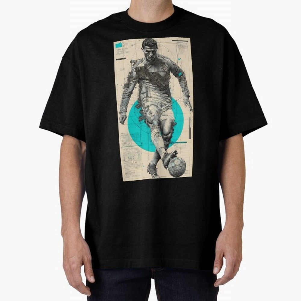 Futuristic Cristiano Ronaldo Illustration ¨C Cyber-Tech Football Art Oversized T-Shirt Celebrate the Magic of Global Football Passion for FIFA World Cup 2026, Celebrating Cristiano Ronaldo, Spain, Supporter Pride, Iconic Celebrations, Legendary
