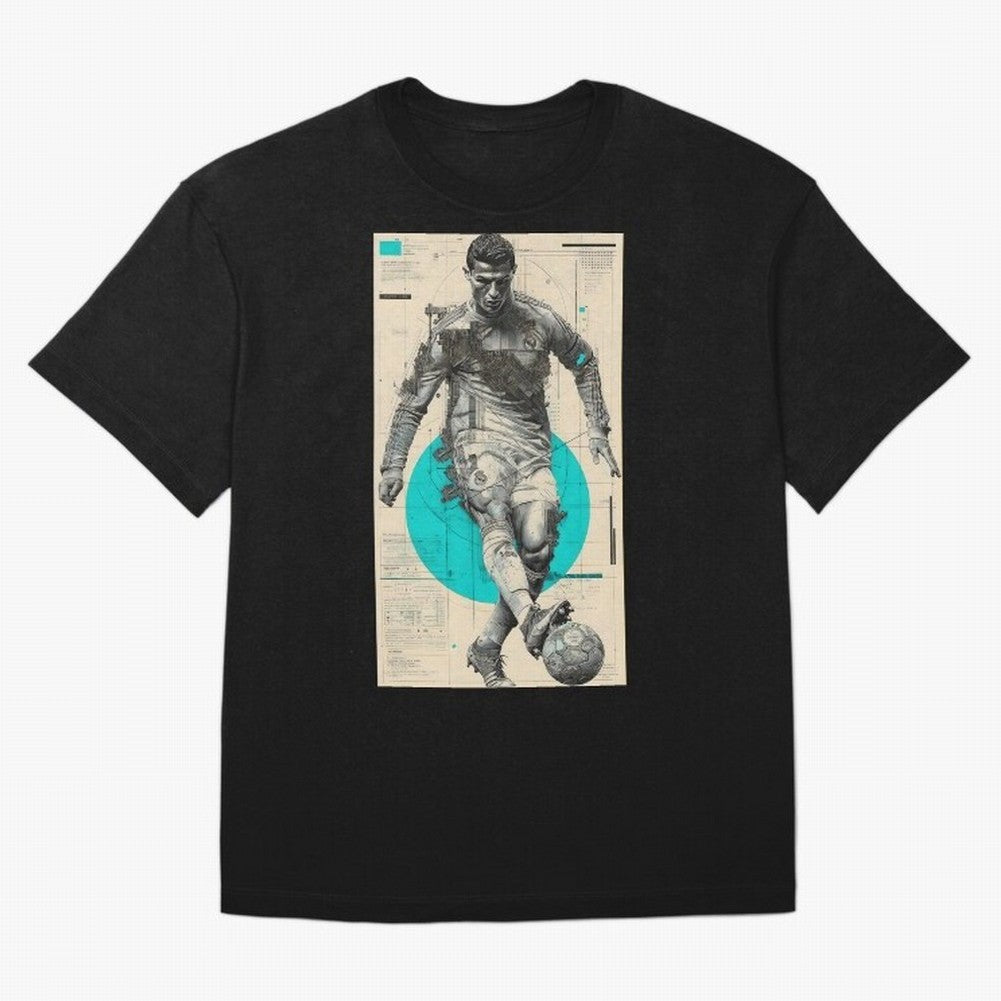 Futuristic Cristiano Ronaldo Illustration ¨C Cyber-Tech Football Art Oversized T-Shirt Celebrate the Magic of Global Football Passion for FIFA World Cup 2026, Celebrating Cristiano Ronaldo, Spain, Supporter Pride, Iconic Celebrations, Legendary