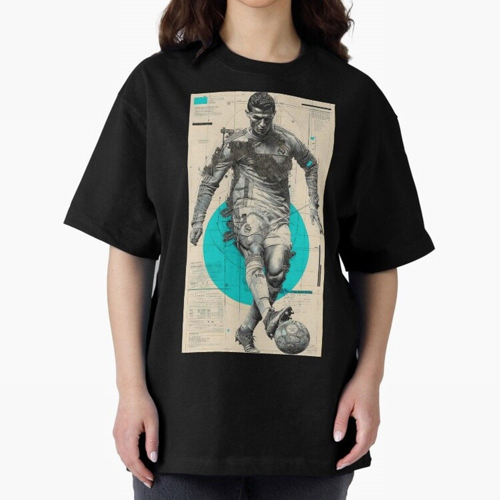 Futuristic Cristiano Ronaldo Illustration ¨C Cyber-Tech Football Art Oversized T-Shirt Celebrate the Magic of Global Football Passion for FIFA World Cup 2026, Celebrating Cristiano Ronaldo, Spain, Supporter Pride, Iconic Celebrations, Legendary