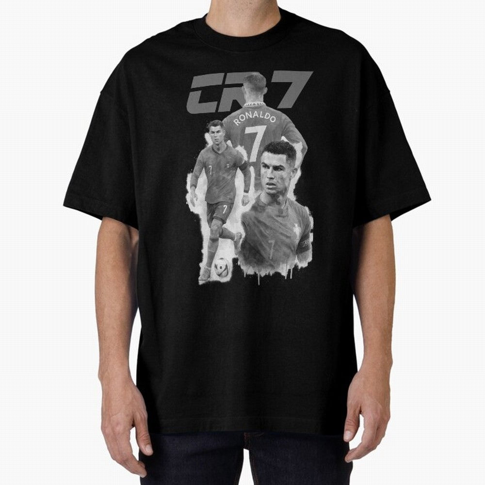 CR7 Cristiano Ronaldo illustration ink black white watercolour Oversized T-Shirt Fuel Your Fan Pride for FIFA World Cup 2026 USA Canada Mexico Featuring Mbappe and Neymar, Argentina Energy, Worldwide Fan Energy, Dramatic Goals, Stadium Lights and