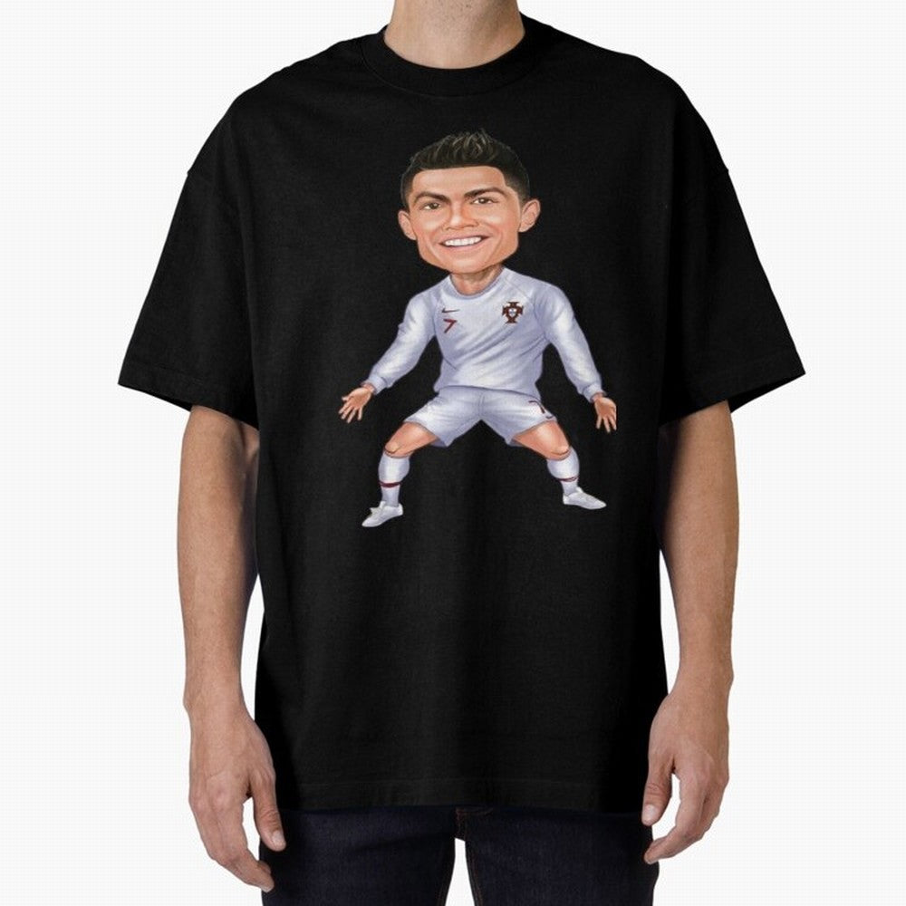 Cristiano Ronaldo Cartoon Oversized T-Shirt Capture FIFA World Cup 2026 USA Canada Mexico Spirit, Filled with France and Portugal, Messi and Cristiano Ronaldo, Fan Favorite Moments, National Team Passion, Big Match Drama and Soccer History; Great