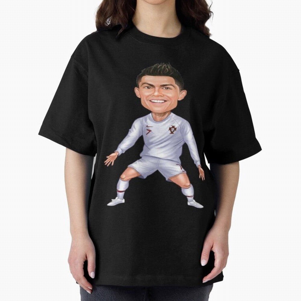 Cristiano Ronaldo Cartoon Oversized T-Shirt Capture FIFA World Cup 2026 USA Canada Mexico Spirit, Filled with France and Portugal, Messi and Cristiano Ronaldo, Fan Favorite Moments, National Team Passion, Big Match Drama and Soccer History; Great
