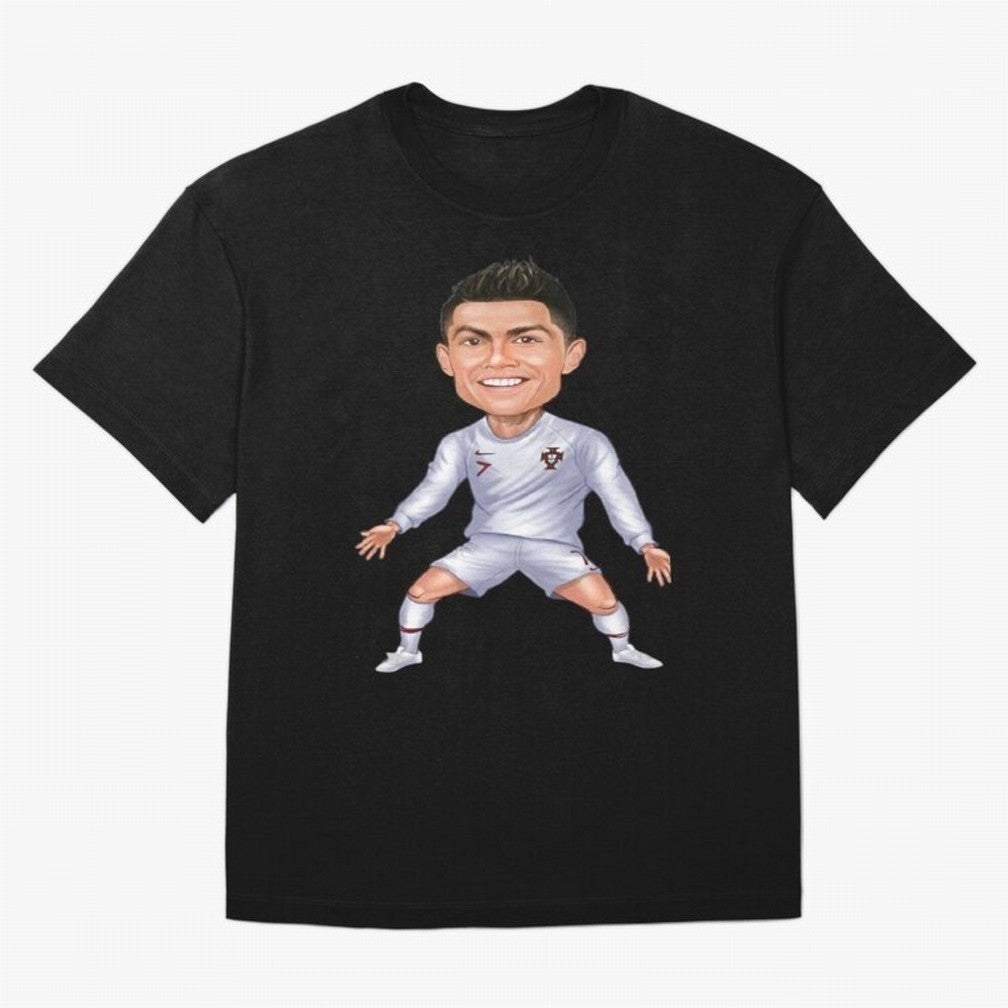 Cristiano Ronaldo Cartoon Oversized T-Shirt Capture FIFA World Cup 2026 USA Canada Mexico Spirit, Filled with France and Portugal, Messi and Cristiano Ronaldo, Fan Favorite Moments, National Team Passion, Big Match Drama and Soccer History; Great