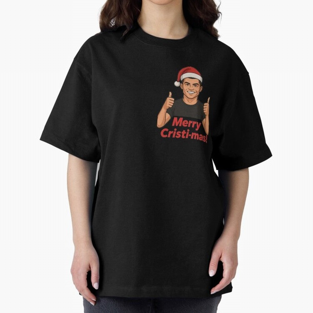 Merry Cristi-mas! CR7 Xmas holiday cheer Oversized T-Shirt Celebrate Unforgettable Nights in Global Football Passion for FIFA World Cup 2026, Capturing Neymar, Haaland and Cristiano Ronaldo, Spain and Netherlands, Football Festival Excitement,