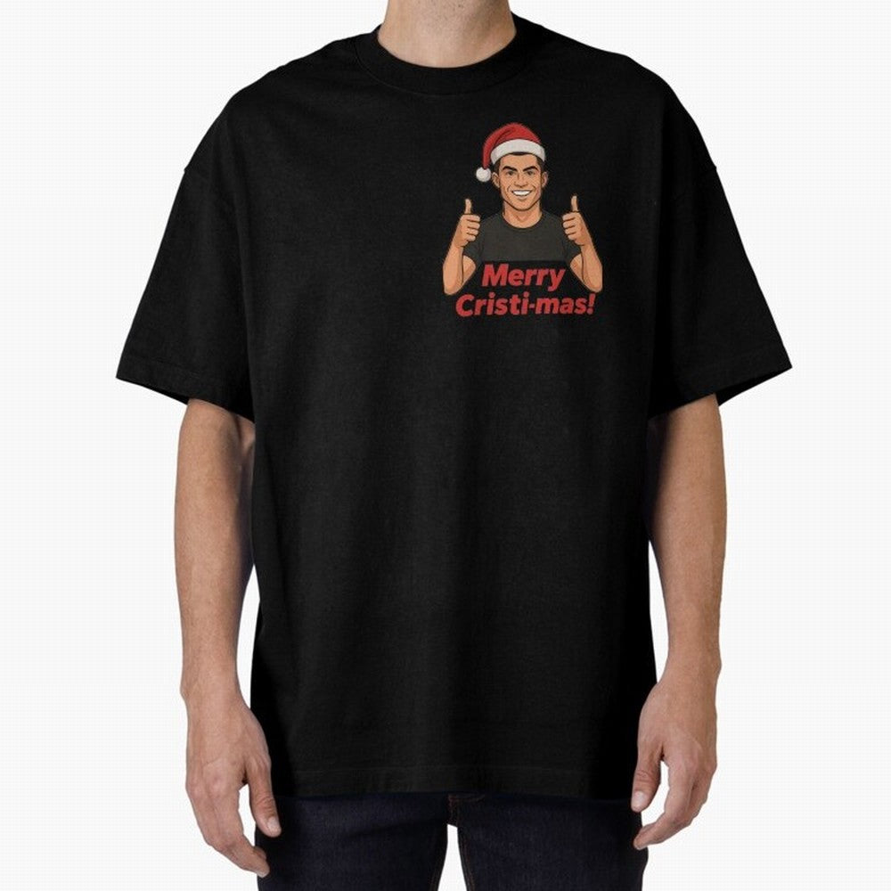 Merry Cristi-mas! CR7 Xmas holiday cheer Oversized T-Shirt Celebrate Unforgettable Nights in Global Football Passion for FIFA World Cup 2026, Capturing Neymar, Haaland and Cristiano Ronaldo, Spain and Netherlands, Football Festival Excitement,
