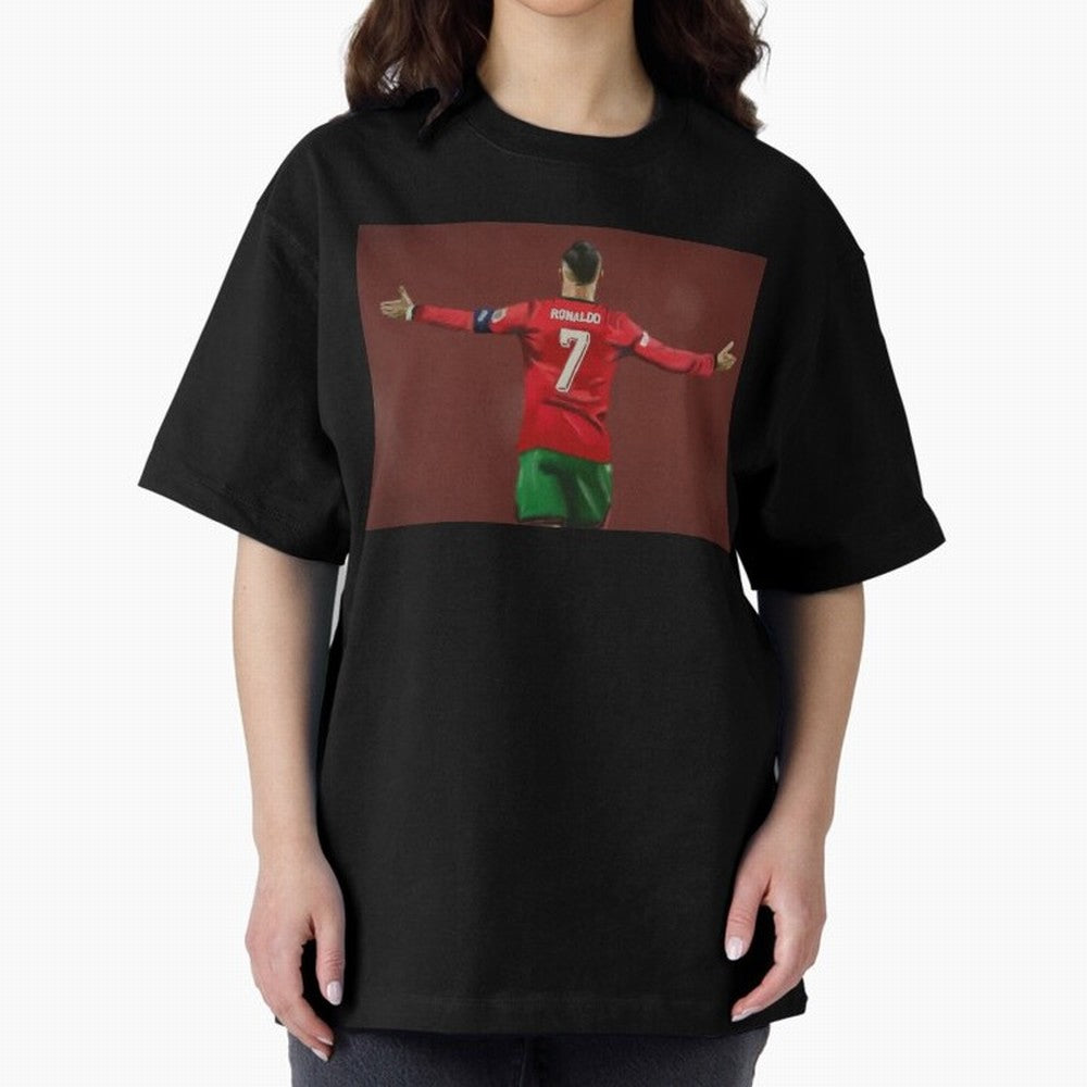 Cristiano Ronaldo portrait painting Oversized T-Shirt Honor Global Football Passion for FIFA World Cup 2026 Group Stage, Celebrating Neymar, Haaland and Cristiano Ronaldo, Portugal, Global Supporter Spirit, Legendary Goals, National Colors and