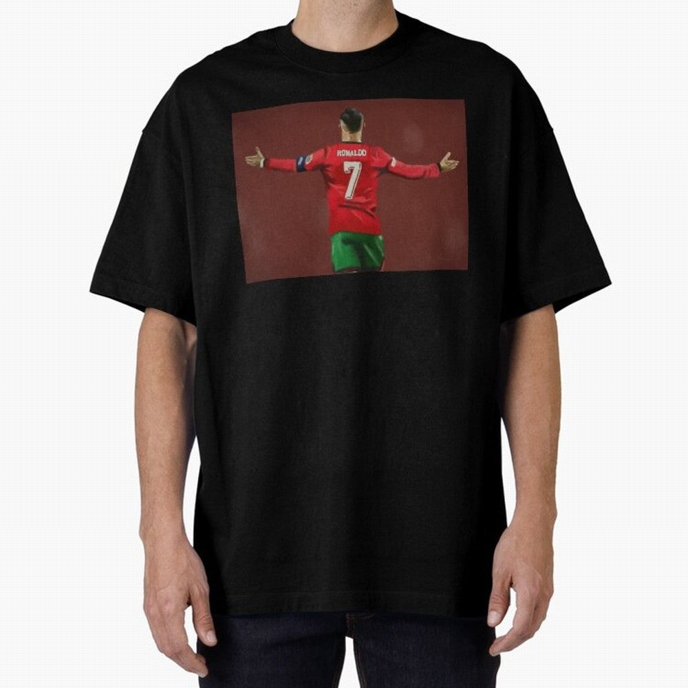 Cristiano Ronaldo portrait painting Oversized T-Shirt Honor Global Football Passion for FIFA World Cup 2026 Group Stage, Celebrating Neymar, Haaland and Cristiano Ronaldo, Portugal, Global Supporter Spirit, Legendary Goals, National Colors and