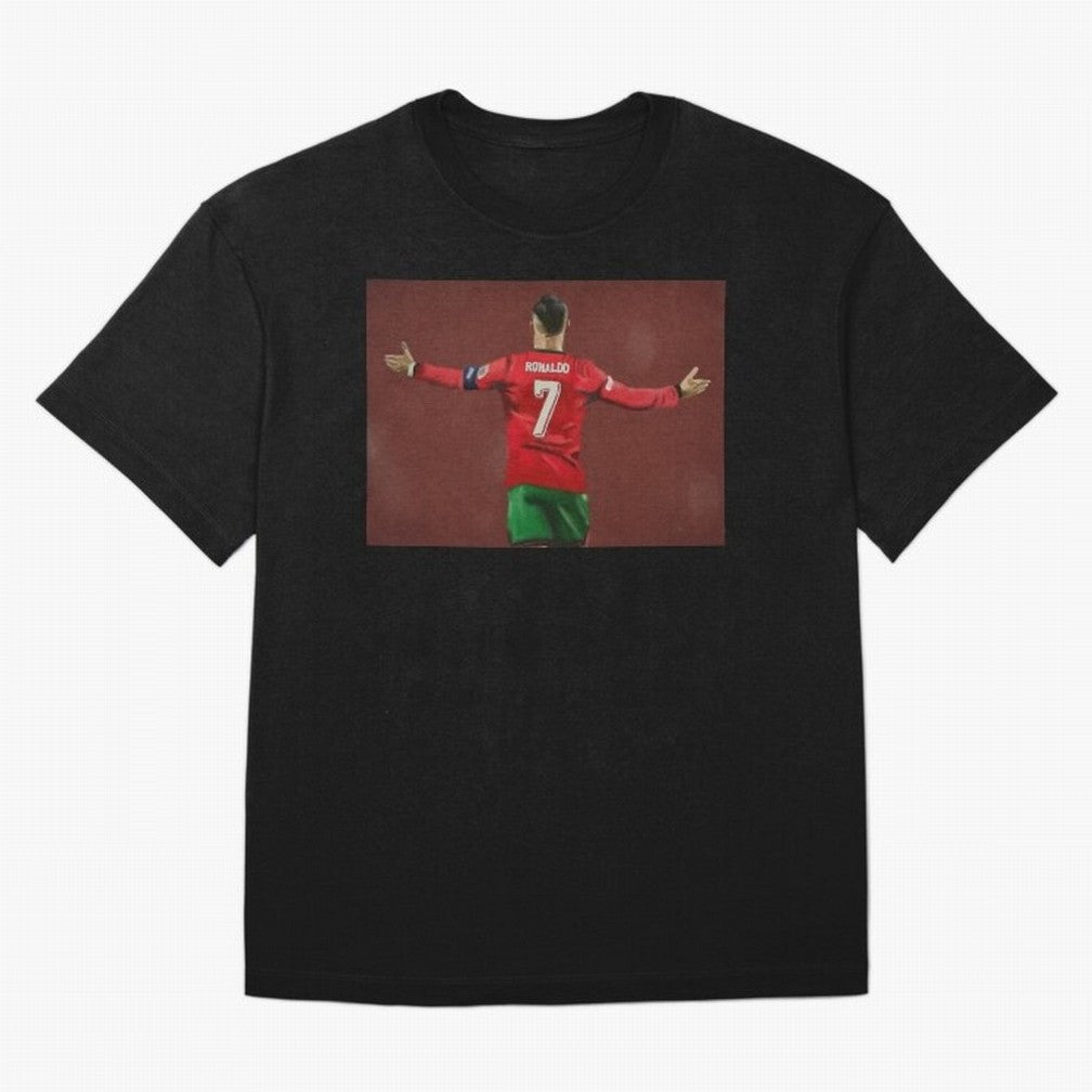 Cristiano Ronaldo portrait painting Oversized T-Shirt Honor Global Football Passion for FIFA World Cup 2026 Group Stage, Celebrating Neymar, Haaland and Cristiano Ronaldo, Portugal, Global Supporter Spirit, Legendary Goals, National Colors and