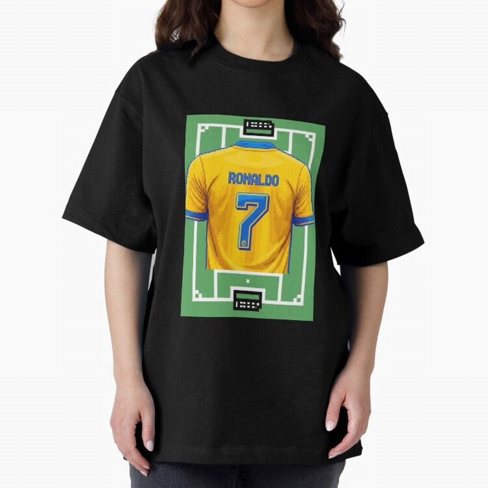 Cristiano Ronaldo Al-Nassr 8-Bit Soccer Football Oversized T-Shirt Bring Match Day Fire to the FIFA World Cup 2026 Journey through Mbappe and Neymar Highlights, Argentina, France and Brazil Pride, Stadium Memories, Football Loyalty, International