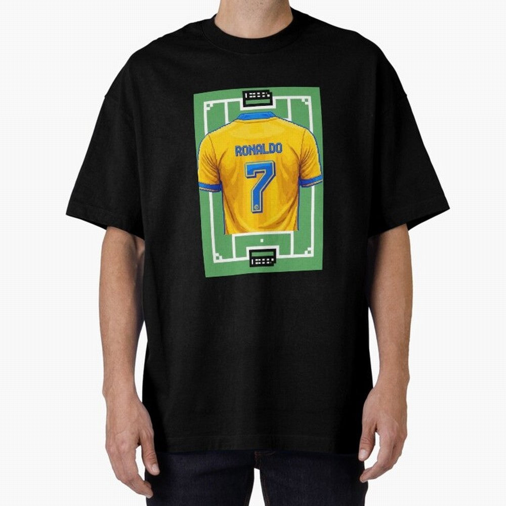 Cristiano Ronaldo Al-Nassr 8-Bit Soccer Football Oversized T-Shirt Bring Match Day Fire to the FIFA World Cup 2026 Journey through Mbappe and Neymar Highlights, Argentina, France and Brazil Pride, Stadium Memories, Football Loyalty, International