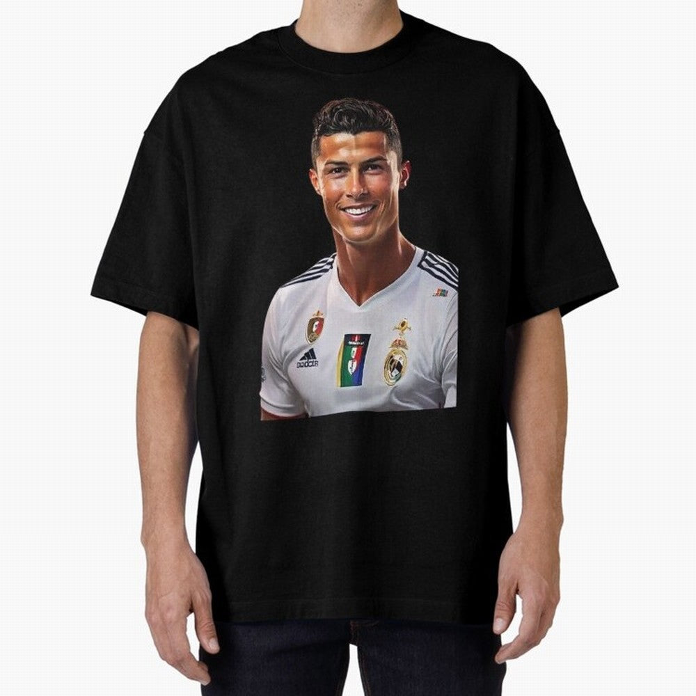 smiling Cristiano Ronaldo Oversized T-Shirt Bring Retro Soccer Energy to FIFA World Cup 2026 Spirit, Filled with England, Messi, Stadium Chants, National Pride, Trophy Dreams and Unforgettable Football Memories; Created for Match Day Parties,