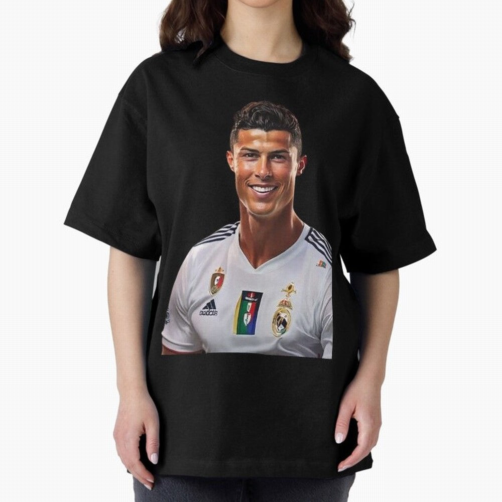 smiling Cristiano Ronaldo Oversized T-Shirt Bring Retro Soccer Energy to FIFA World Cup 2026 Spirit, Filled with England, Messi, Stadium Chants, National Pride, Trophy Dreams and Unforgettable Football Memories; Created for Match Day Parties,