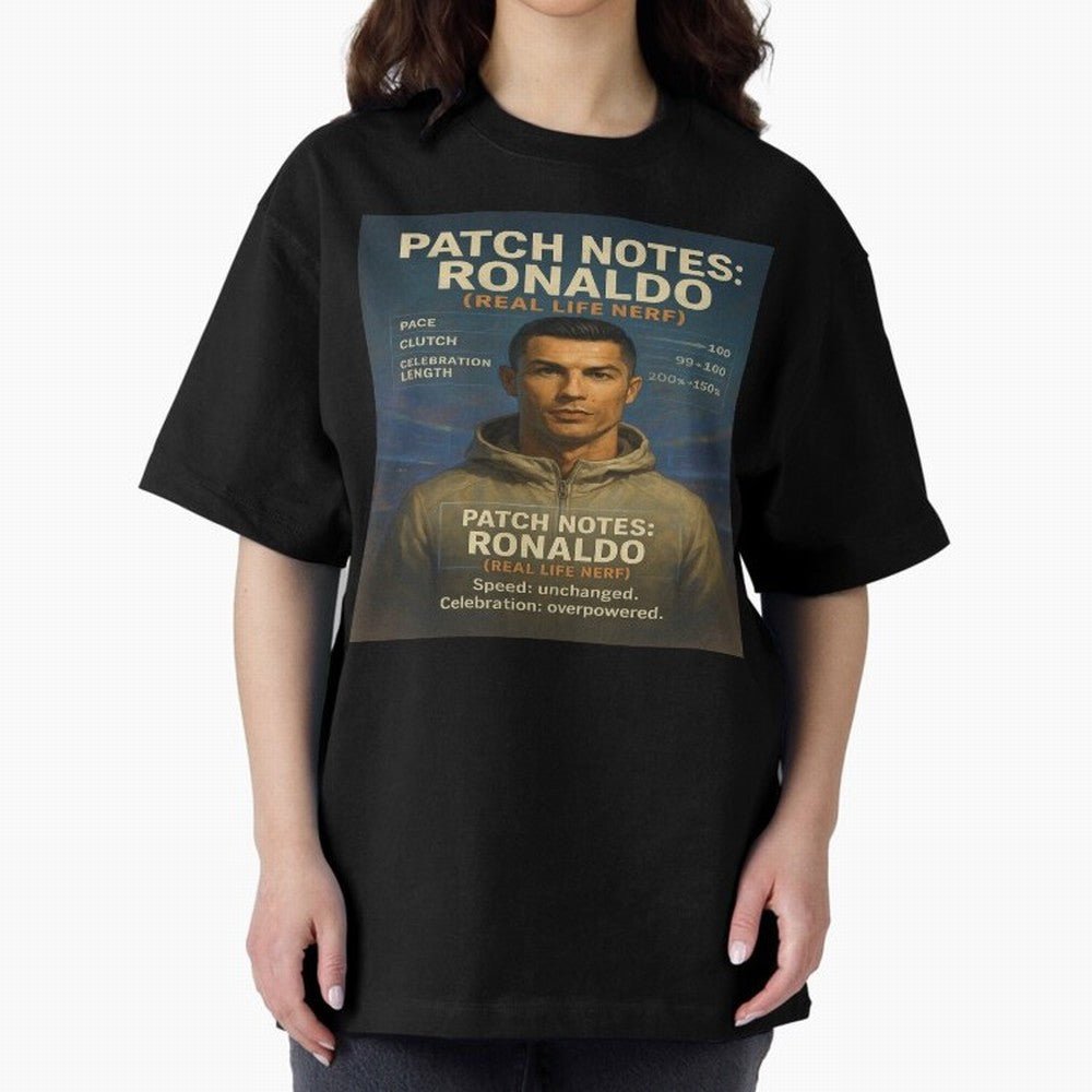 Patch Notes Cristiano Ronaldo ¡ª Real Life Nerf Football Gamer Oversized T-Shirt Remember Iconic Moments from the FIFA World Cup 2026 USA Canada Mexico Journey through Neymar Highlights, Brazil, Portugal and Argentina Pride, Sports Nostalgia,