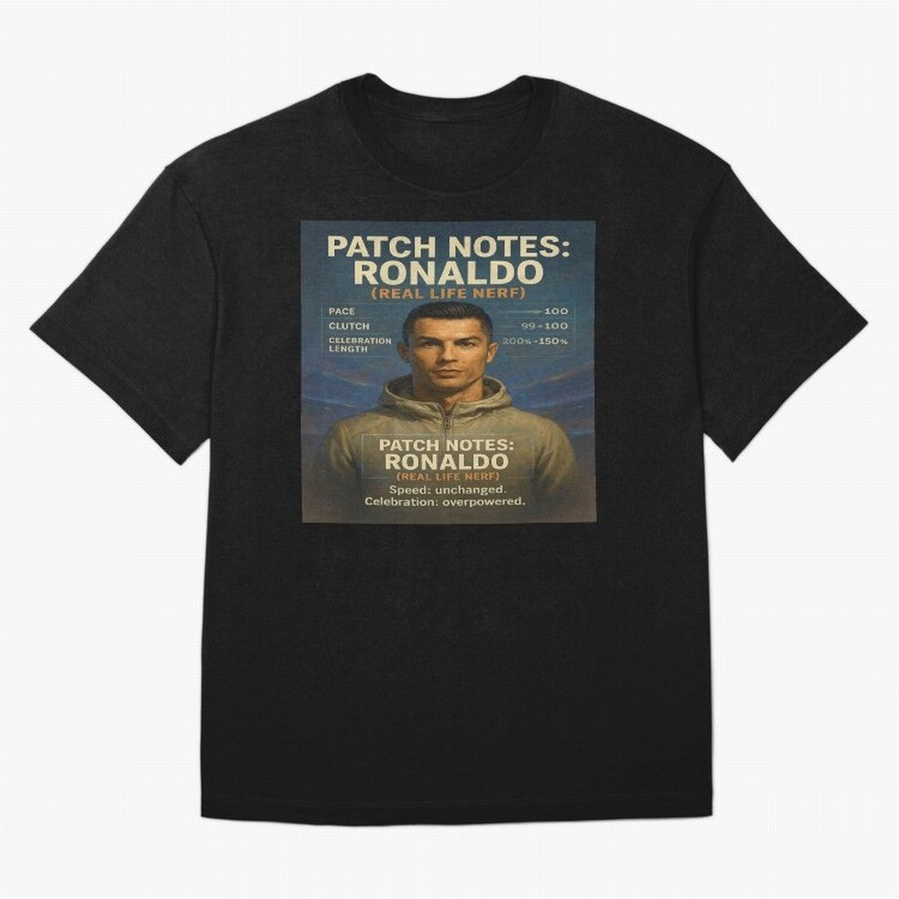 Patch Notes Cristiano Ronaldo ¡ª Real Life Nerf Football Gamer Oversized T-Shirt Remember Iconic Moments from the FIFA World Cup 2026 USA Canada Mexico Journey through Neymar Highlights, Brazil, Portugal and Argentina Pride, Sports Nostalgia,