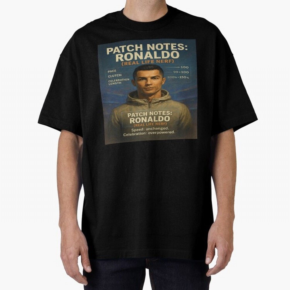 Patch Notes Cristiano Ronaldo ¡ª Real Life Nerf Football Gamer Oversized T-Shirt Remember Iconic Moments from the FIFA World Cup 2026 USA Canada Mexico Journey through Neymar Highlights, Brazil, Portugal and Argentina Pride, Sports Nostalgia,