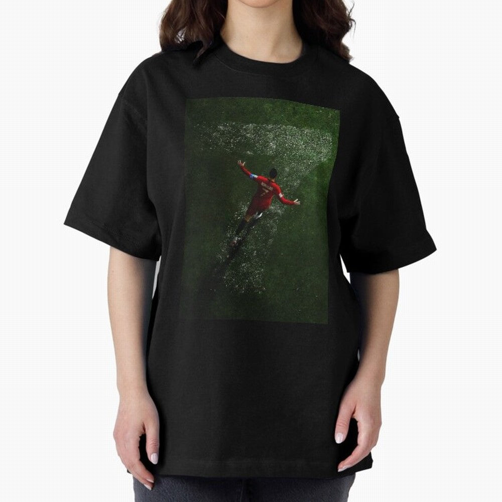 CR7 The G.O.A.T. Football Art - Cristiano Ronaldo Oversized T-Shirt Keep Football History Alive during Match Day Hype around FIFA World Cup 2026, Mbappe and Neymar, England, Supporter Pride, Iconic Celebrations, Legendary Names and Global Match Day