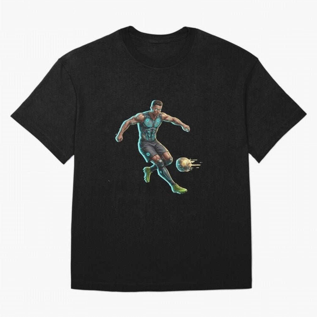 Cyberpunk Cristiano Ronaldo: Futuristic CR7 Kicking Glowing Soccer Ball Fan Art Oversized T-Shirt Support Your Favorite Stars during FIFA World Cup 2026 for Fans of CR7 and Messi and England, France and Netherlands, Bringing Soccer Culture,