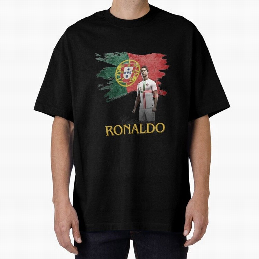 Cristiano Ronaldo - Portugal Flag Tribute (SIUUU!) Oversized T-Shirt Fuel FIFA World Cup 2026 Spirit, Celebrating Germany, Cristiano Ronaldo, Haaland and CR7, Stadium Memories, Football Loyalty, International Chants and Championship Tradition;