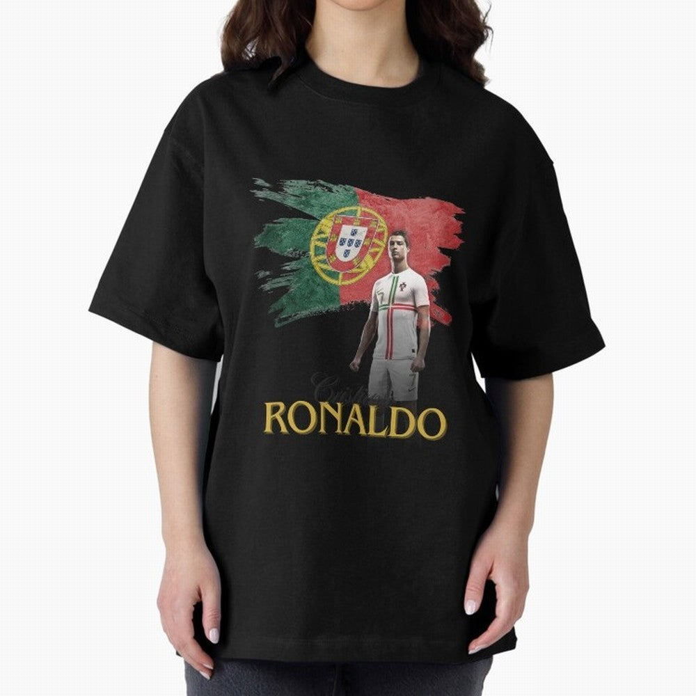 Cristiano Ronaldo - Portugal Flag Tribute (SIUUU!) Oversized T-Shirt Fuel FIFA World Cup 2026 Spirit, Celebrating Germany, Cristiano Ronaldo, Haaland and CR7, Stadium Memories, Football Loyalty, International Chants and Championship Tradition;
