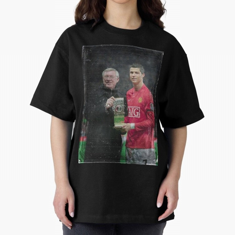 Cristiano Ronaldo and Sir Alex Ferguson Oversized T-Shirt Remember Global Football Passion for FIFA World Cup 2026 USA Canada Mexico, Driven by Mbappe and Neymar, Spain, Vintage Soccer Flavor, Modern Football Stars, National Flags and Final Night