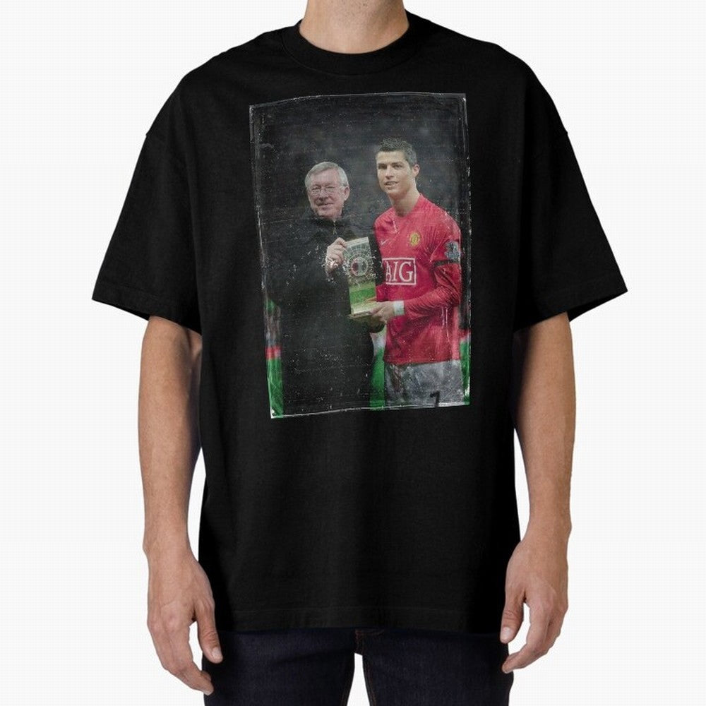 Cristiano Ronaldo and Sir Alex Ferguson Oversized T-Shirt Remember Global Football Passion for FIFA World Cup 2026 USA Canada Mexico, Driven by Mbappe and Neymar, Spain, Vintage Soccer Flavor, Modern Football Stars, National Flags and Final Night
