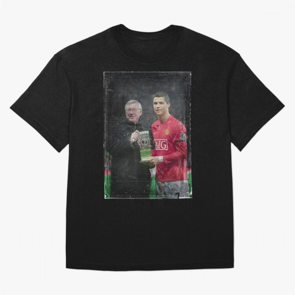 Cristiano Ronaldo and Sir Alex Ferguson Oversized T-Shirt Remember Global Football Passion for FIFA World Cup 2026 USA Canada Mexico, Driven by Mbappe and Neymar, Spain, Vintage Soccer Flavor, Modern Football Stars, National Flags and Final Night