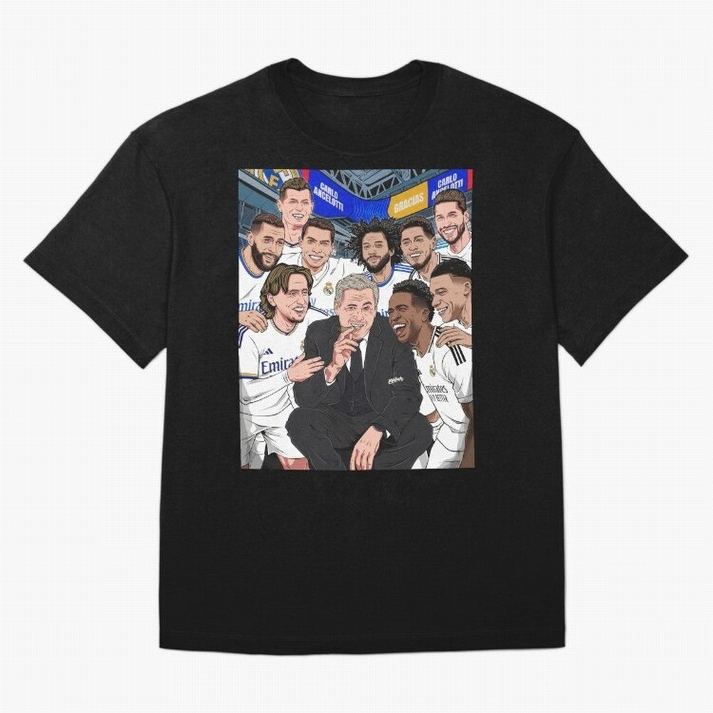 Carlo Ancelotti and Real Madrid Players Oversized T-Shirt Show Passion for the Stars of FIFA World Cup 2026 Group Stage Celebrating CR7, Argentina Energy, Worldwide Fan Energy, Dramatic Goals, Stadium Lights and Championship Celebrations; Ideal for