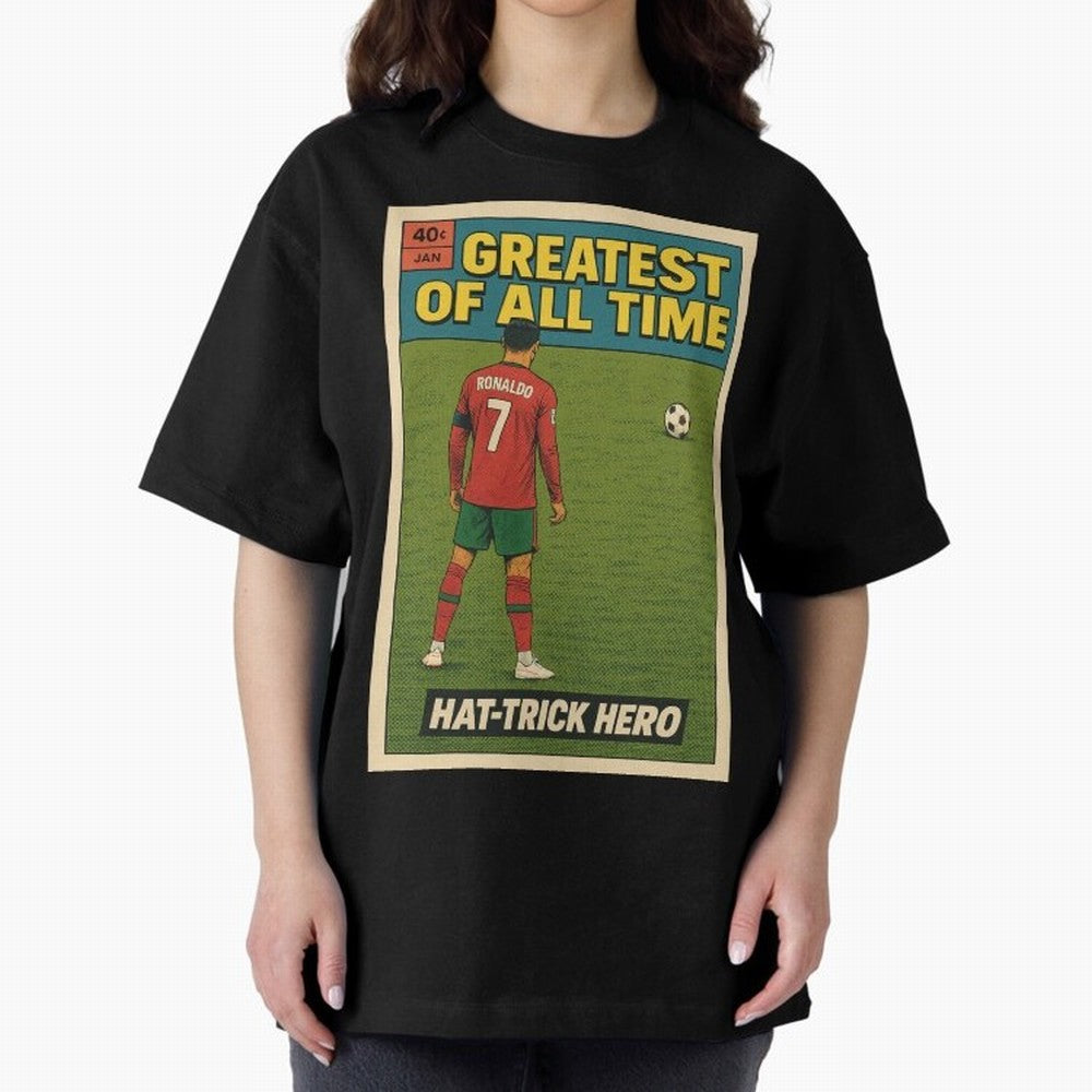 CR7 Comic Oversized T-Shirt Elevate Global Football Passion for FIFA World Cup 2026 USA Canada Mexico, Centered on Haaland, France and Portugal, Vintage Soccer Flavor, Modern Football Stars, National Flags and Final Night Emotion; Made for Die Hard