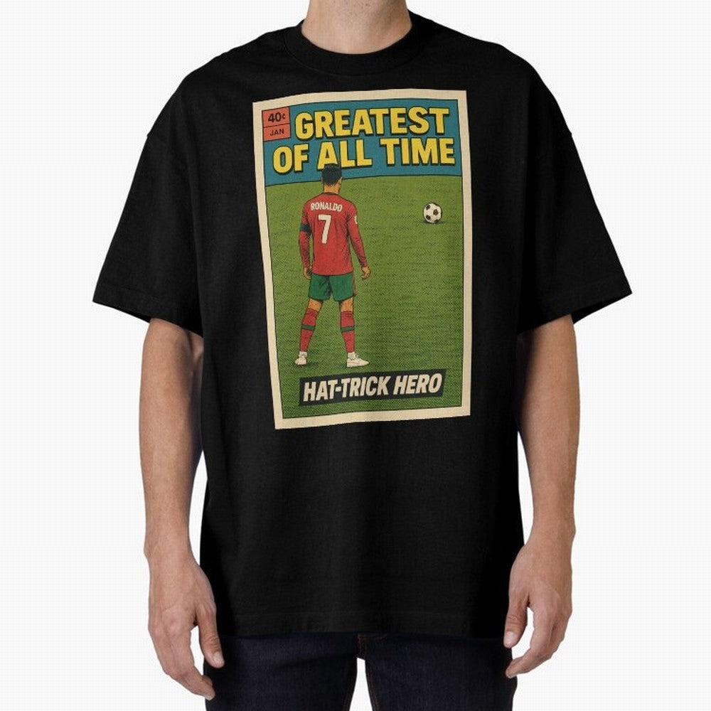CR7 Comic Oversized T-Shirt Elevate Global Football Passion for FIFA World Cup 2026 USA Canada Mexico, Centered on Haaland, France and Portugal, Vintage Soccer Flavor, Modern Football Stars, National Flags and Final Night Emotion; Made for Die Hard